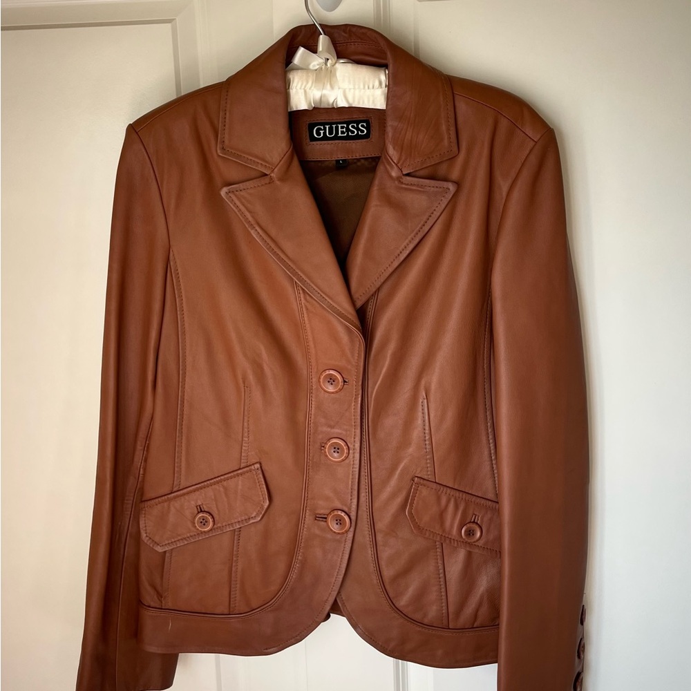 GUESS Women's Brown Leather Blazer